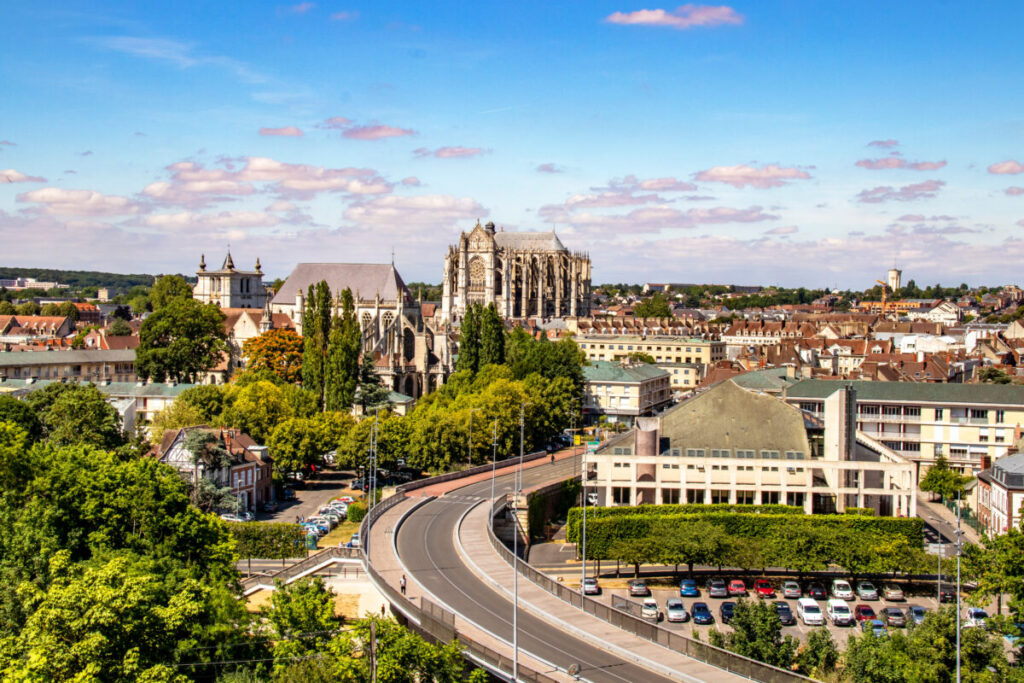 Beauvais Cathedral seen from the Saint Jean area, showcasing its architecture in Oise, Picardie, Hauts-de-France.