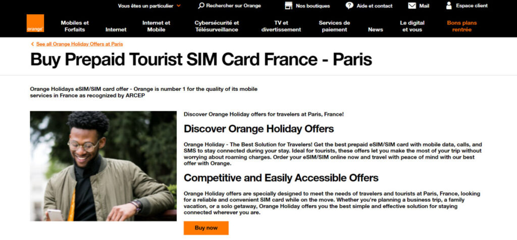 Boutiques Orange website landing page