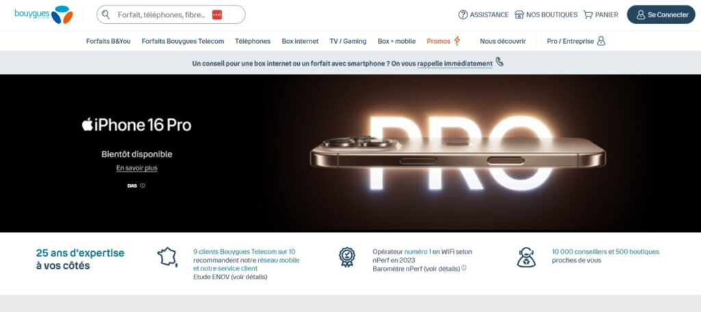 Bouygues Telecom website landing page