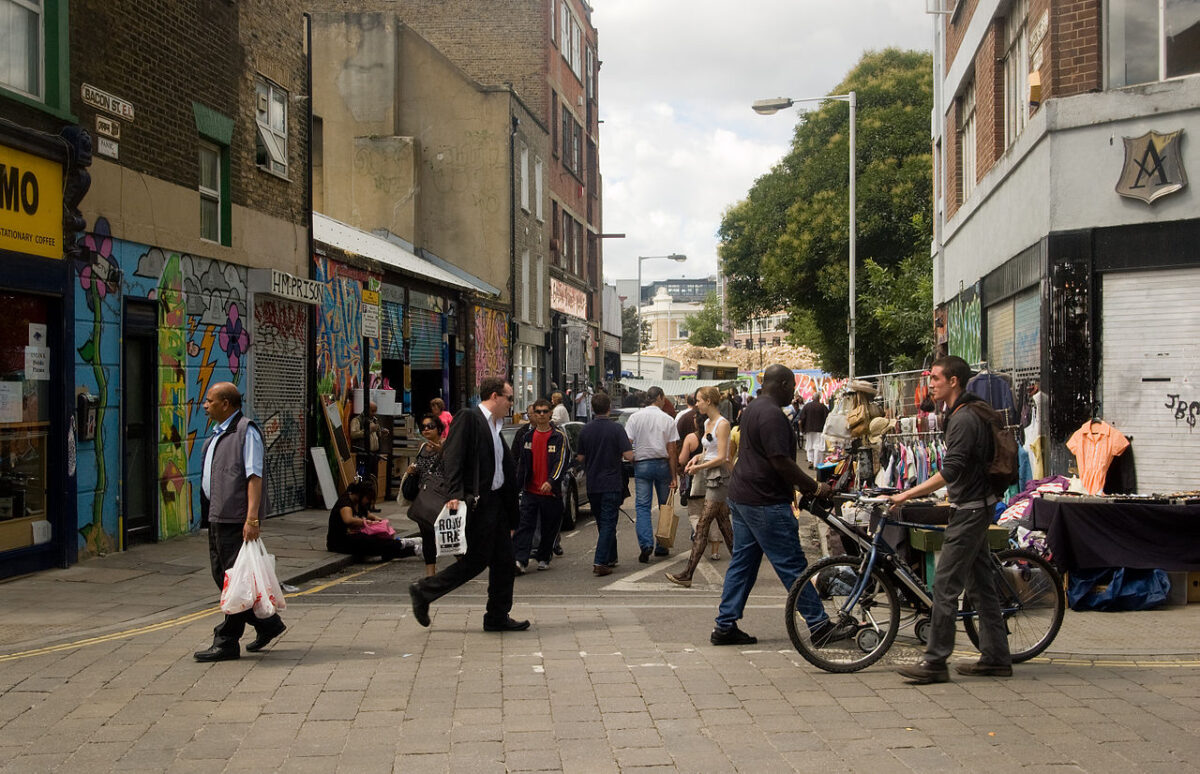 Street scene from Brick Lane in London.