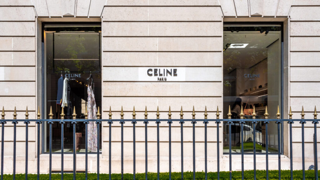 Exterior of the Celine Shop in Paris, featuring modern design elements and a chic entrance.