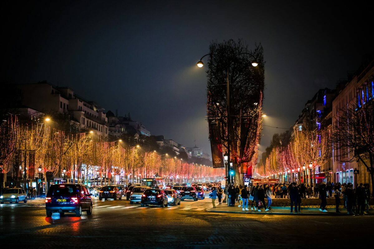 Champs Elysees in Paris, France at night
