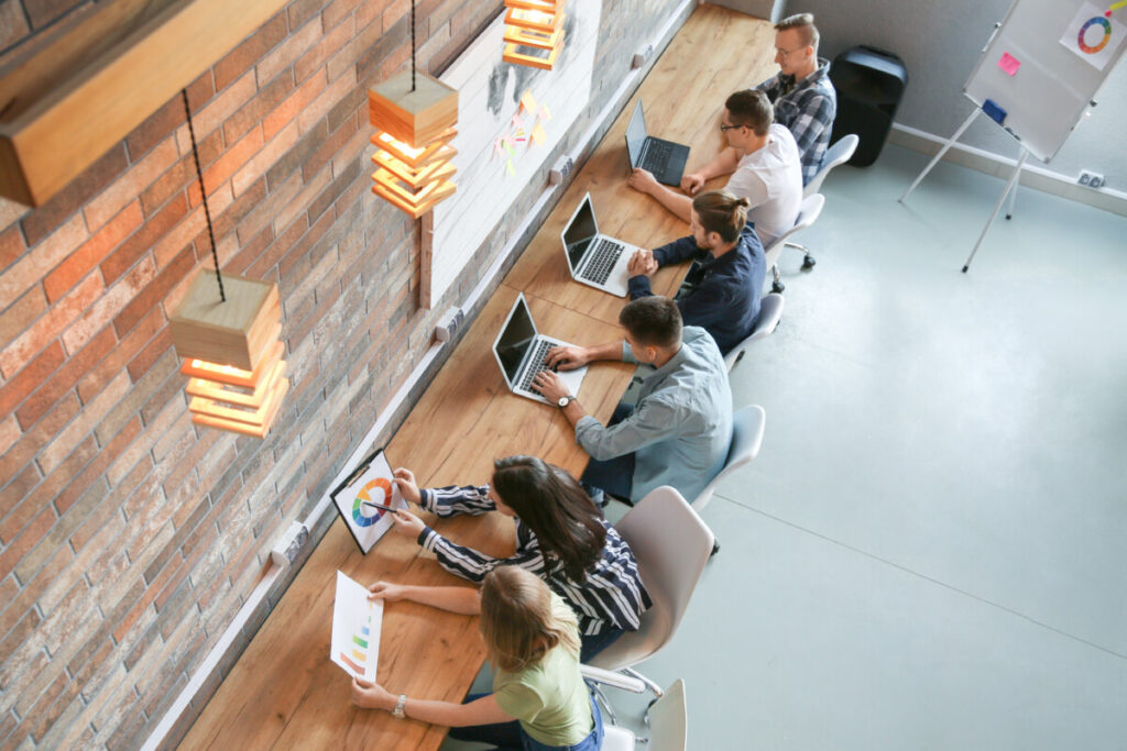 Workers working and sharing a coworking space