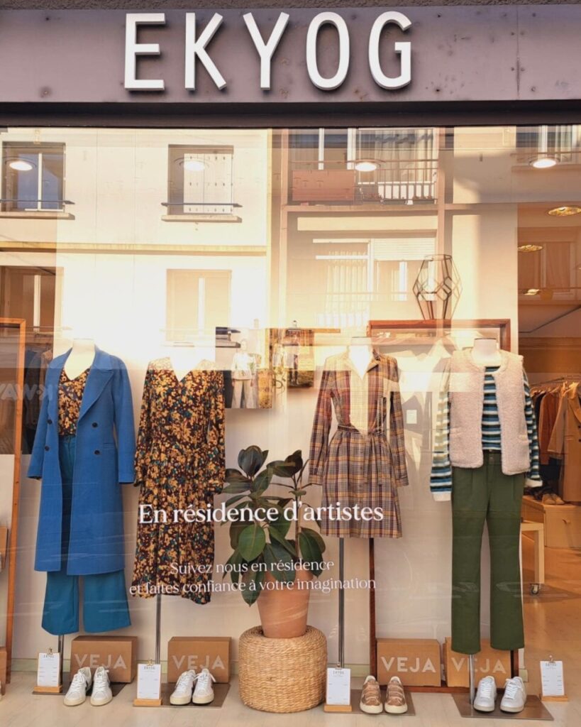 Clothes display in front of the Front of the Ekyog Paris shop