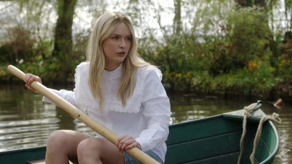 Camille Razat as Camille in Monet's Garden, Giverny, France, in Emily in Paris, season four, episode two