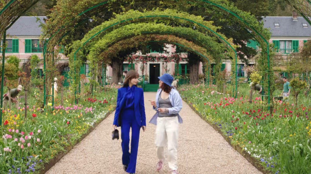 Lily Collins as Emily in Giverny, France, in Emily in Paris, season four, episode two