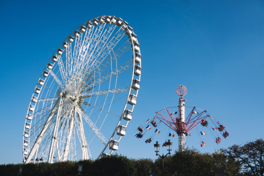 Fête Foraine des Tuileries amusement-park rides at Tuileries Garden in Paris, France
