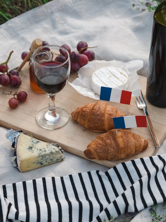 French Croissant and wine