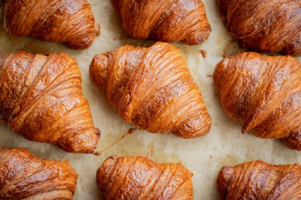 Set of Freshly baked croissants
