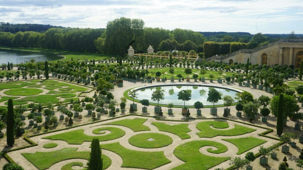Aerial view of Gardens of Versailles in Versailles, France