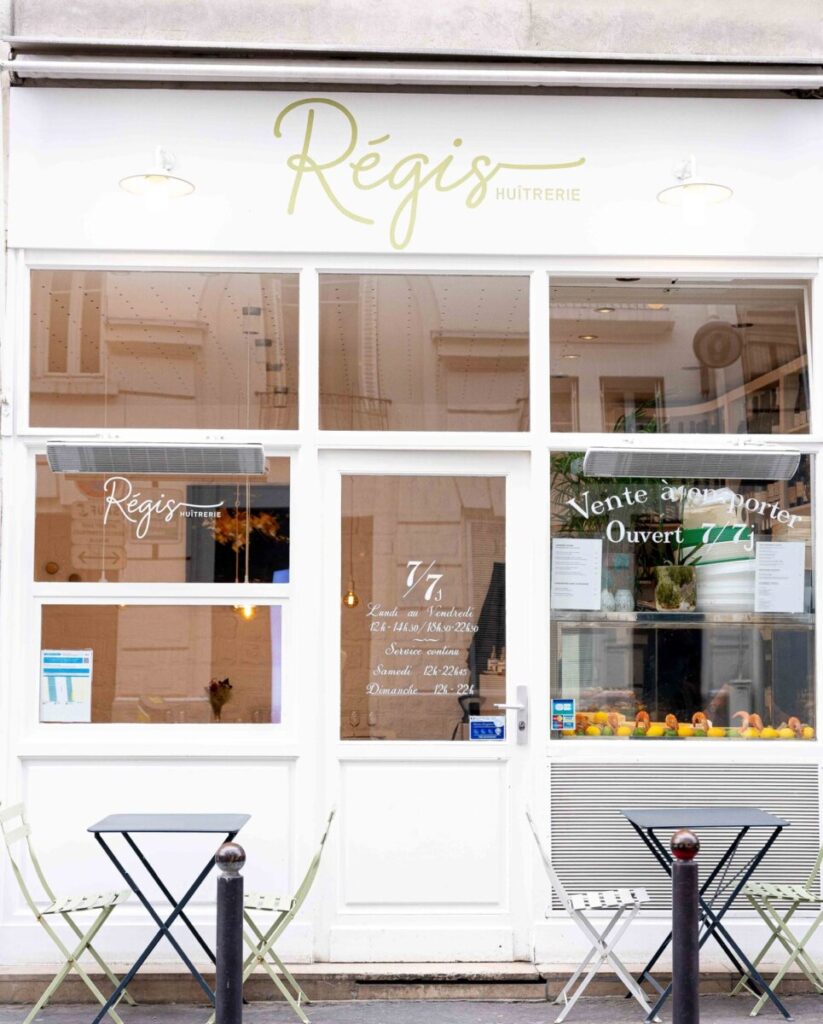 Beautiful front and exterior of the Huitrerie Régis in Paris, France