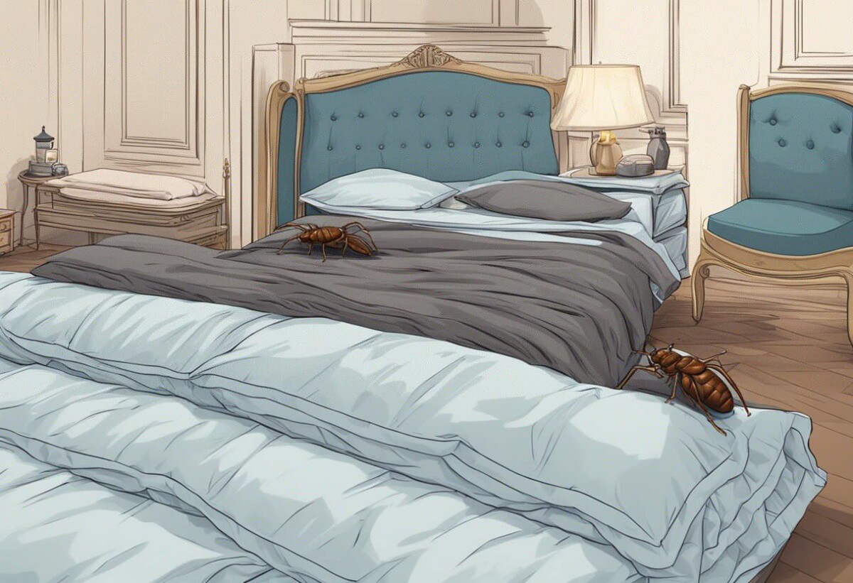 Bed bugs crawl among Parisian bedding, hiding in crevices and seams