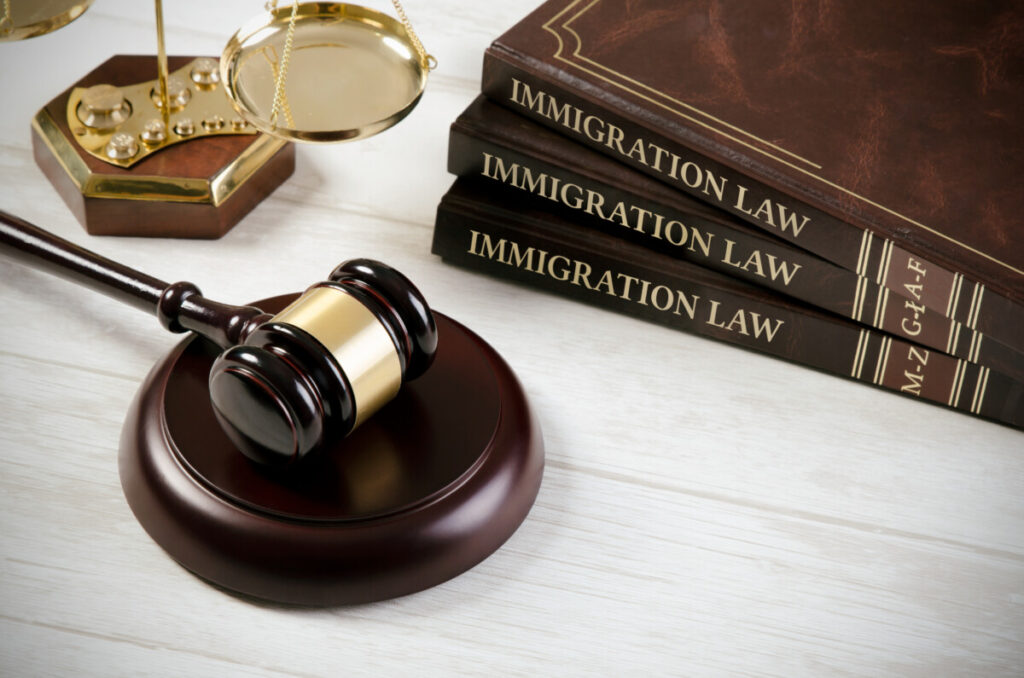 Immigration law books and a court mallet