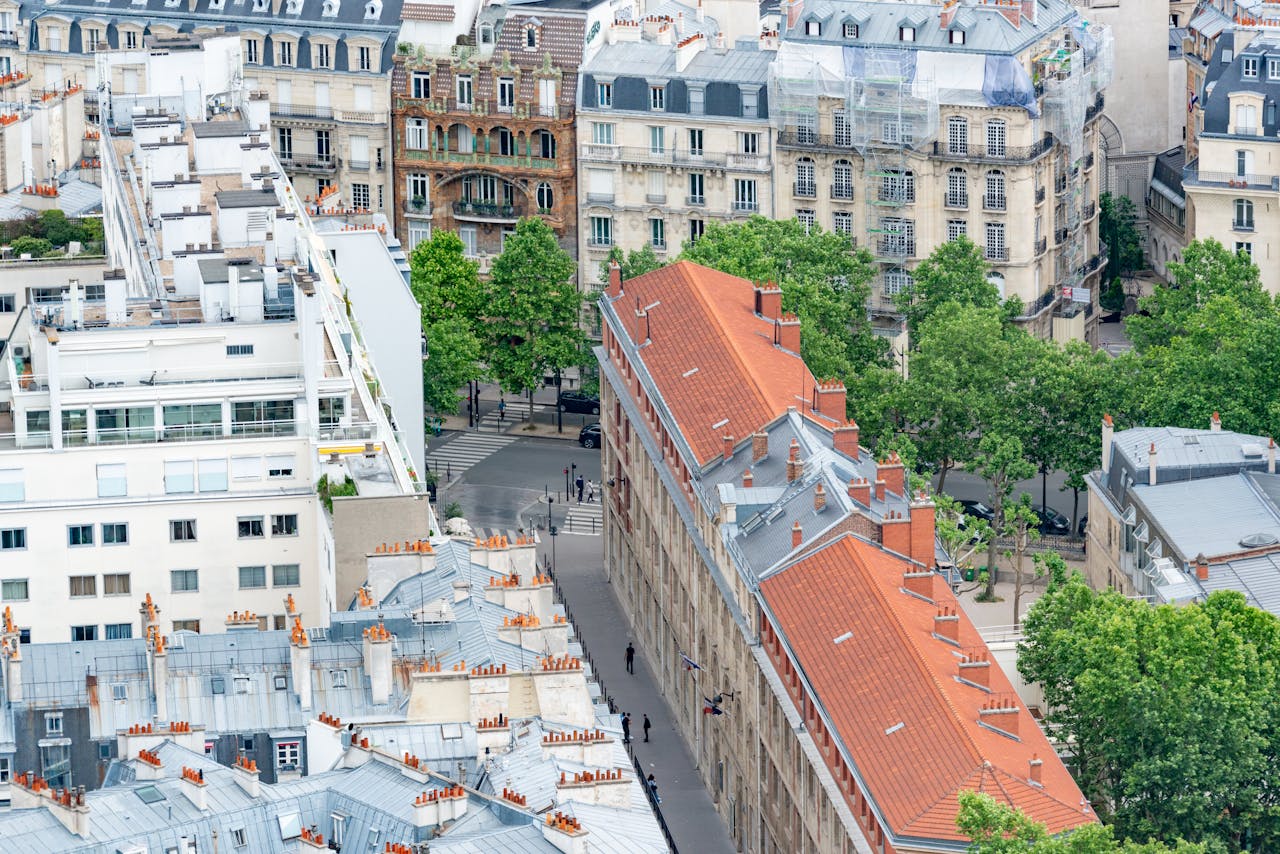 Aerial view of buildings in Latin Quarter, Paris, France
