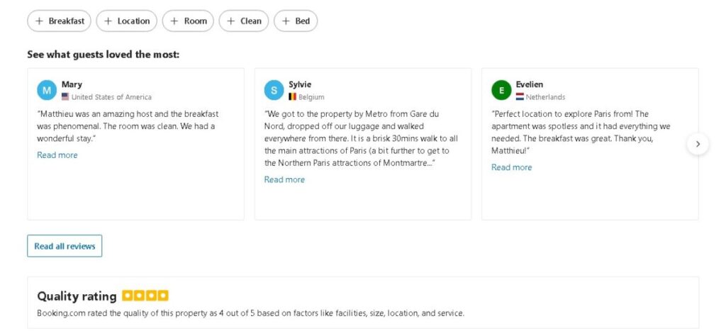 Review and ratings of Les Toits de Paris in Booking.com