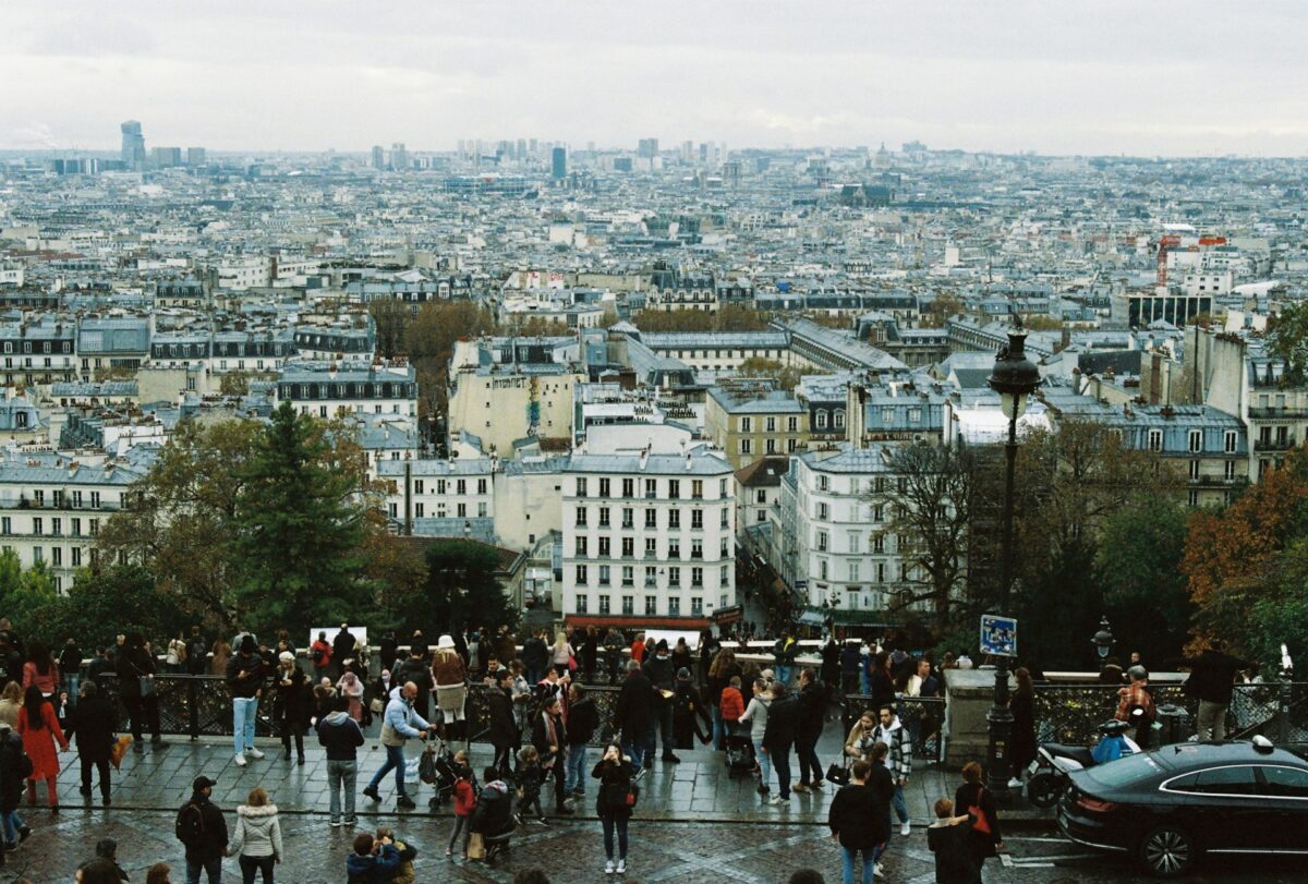 Tourist checking the view in Montmartre Hill View, Paris, France