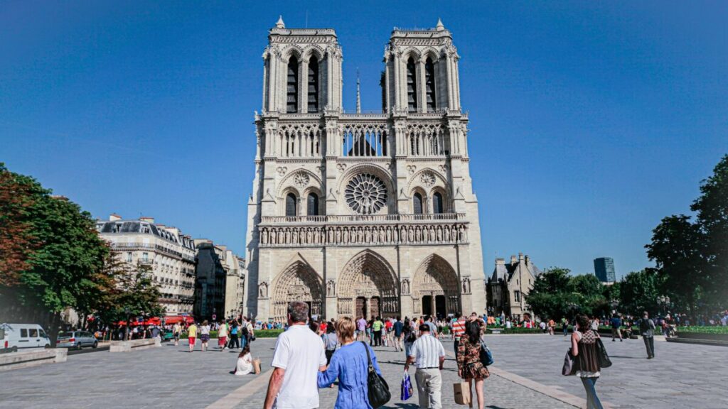 Tourists exploring Notre-Dame de Paris in Paris, France