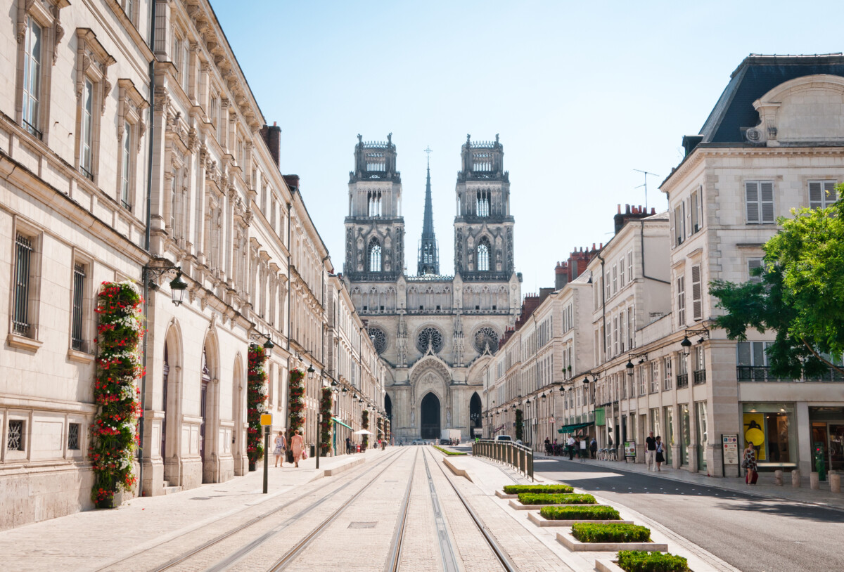 Street with Cathedral in Orleans, France