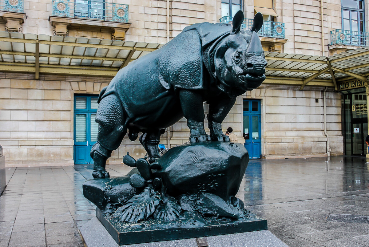 Statue of Rhino in front of museum d'Orsay in Paris. France