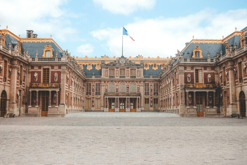 Front of Palace of Versailles in Versailles, France