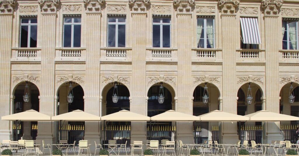 The beautiful façade of Palais Royal Restaurant Paris in Paris, France