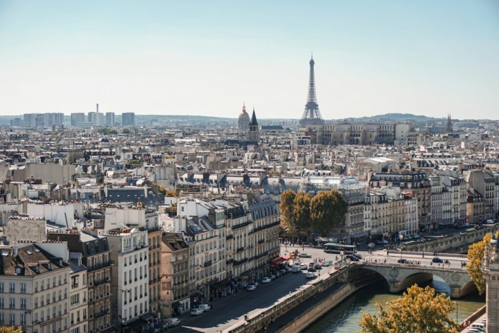 Aerial view of Paris cityscape and architecture