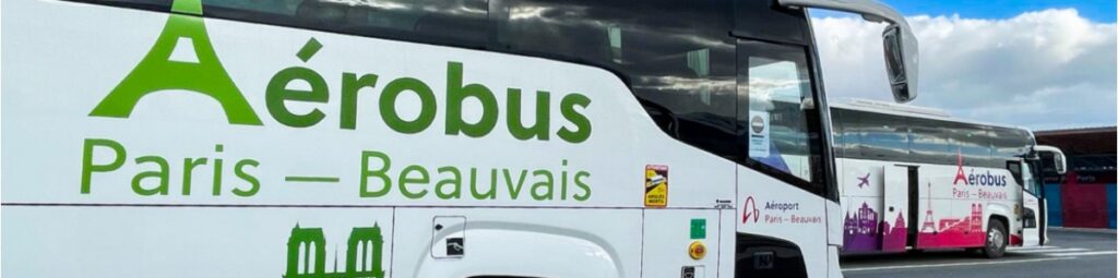 Shuttle bus with "Aerobus Paris Beauvais" signage, serving the Paris Beauvais Airport route.