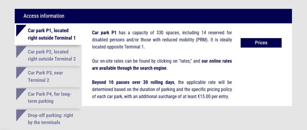Guide for the parking access at Paris Beauvais Airport, providing essential details for travelers.