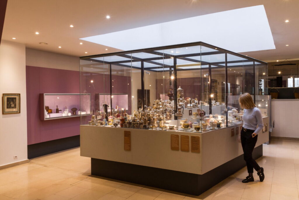 Historic chocolate making items on display at Paris Gourmet Chocolate Museum
