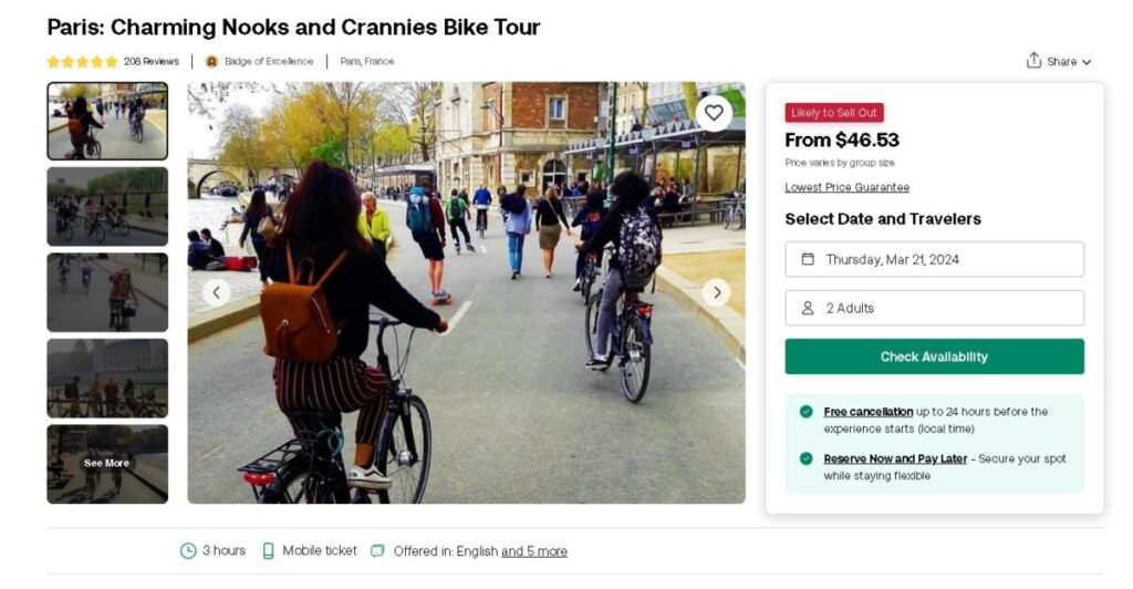 Paris Nooks & Crannies Biking Tour Booking