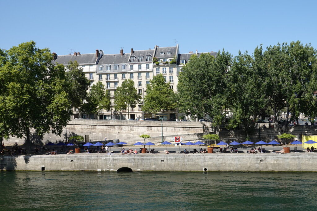 Paris Plage and umbrellas on the banks of the Seine in Paris, France