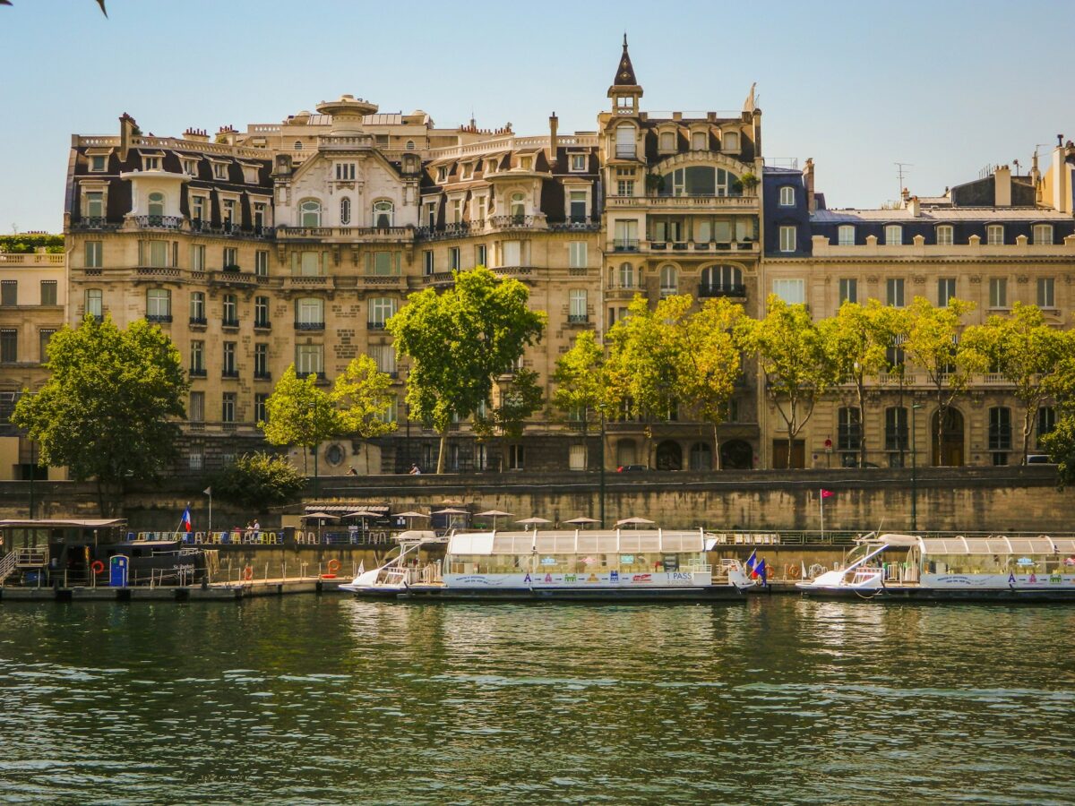 Boats cruising in Seine river Paris, France