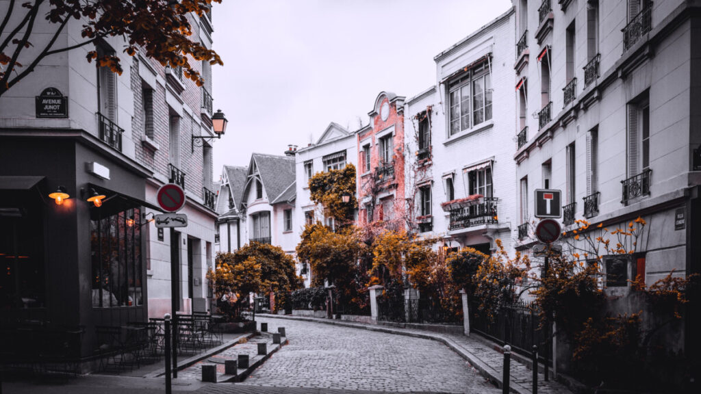 Picturesque street and houses in Paris, France