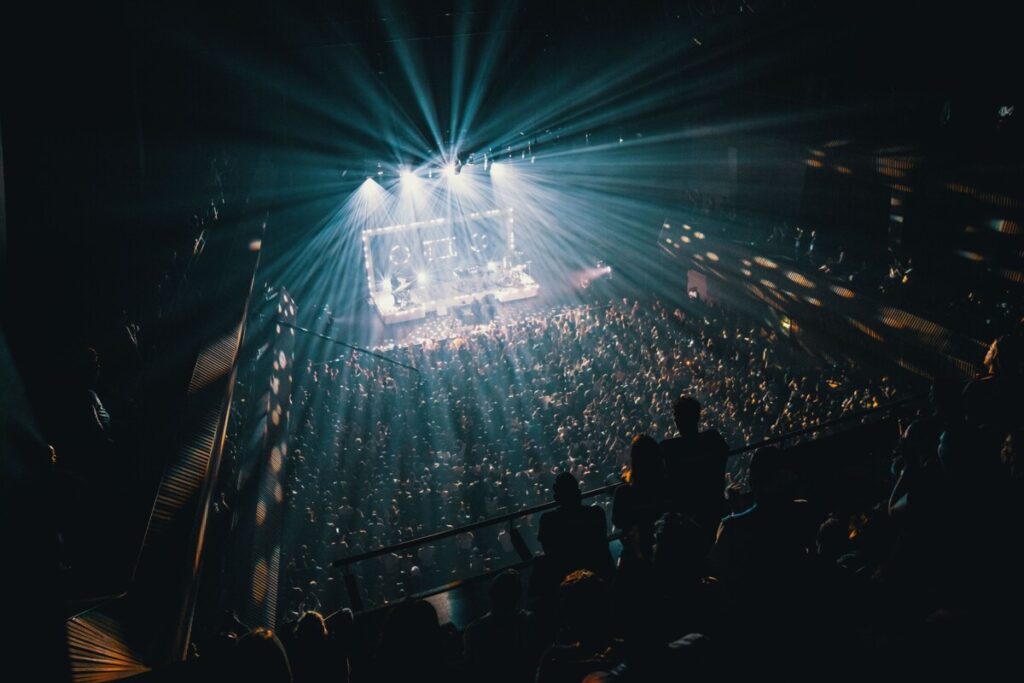 Aerial view of the crowd and stage of the Pitchfork Music Festival Paris
