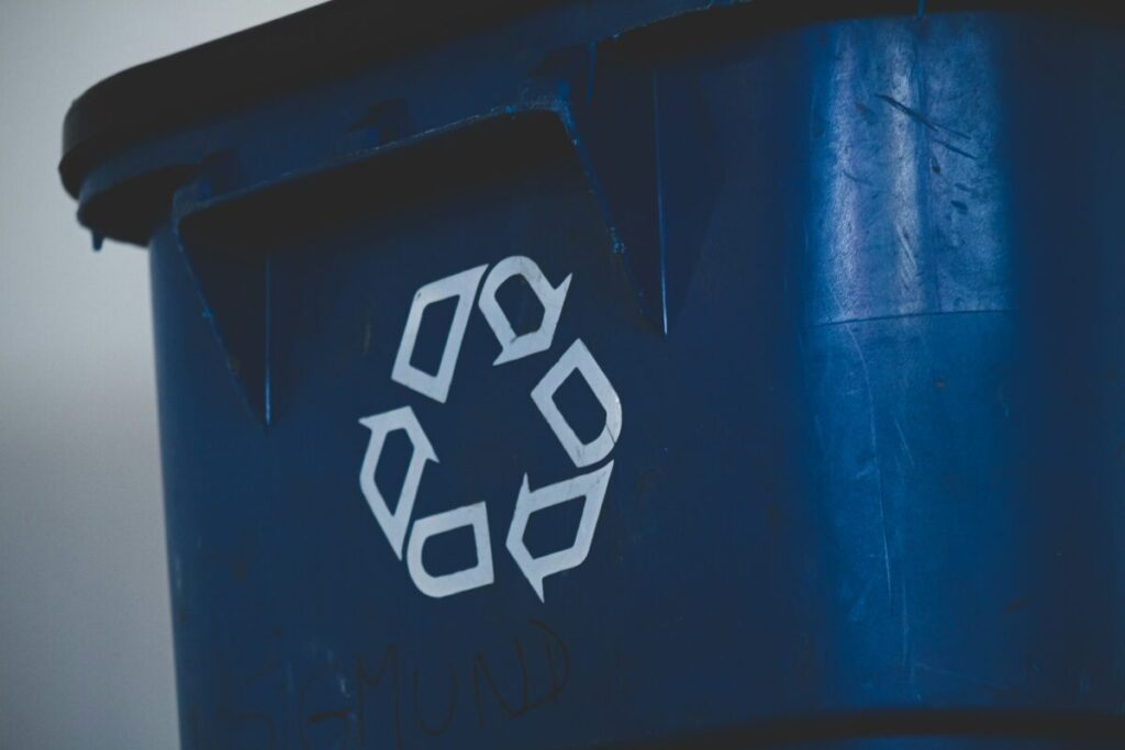 Recycling Bin with a recycle sign close-up