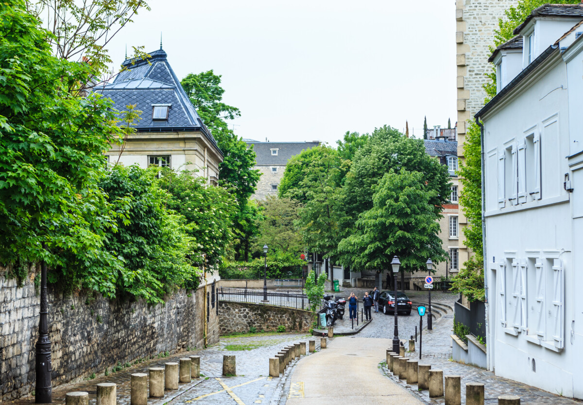 Panoramic view of the Rue De L'Abreuvoir in Montmartre, Paris