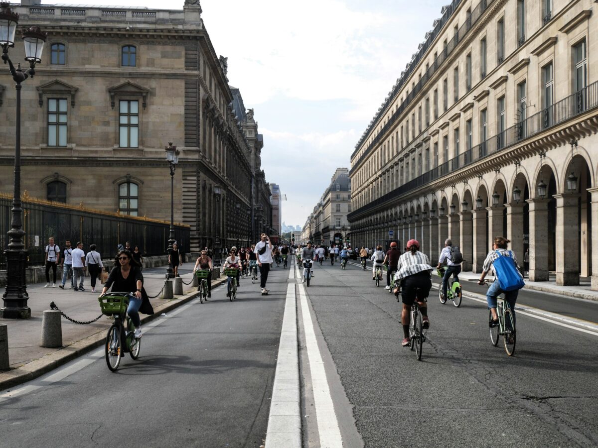 Rue de Rivoli in Paris, France full of bikers