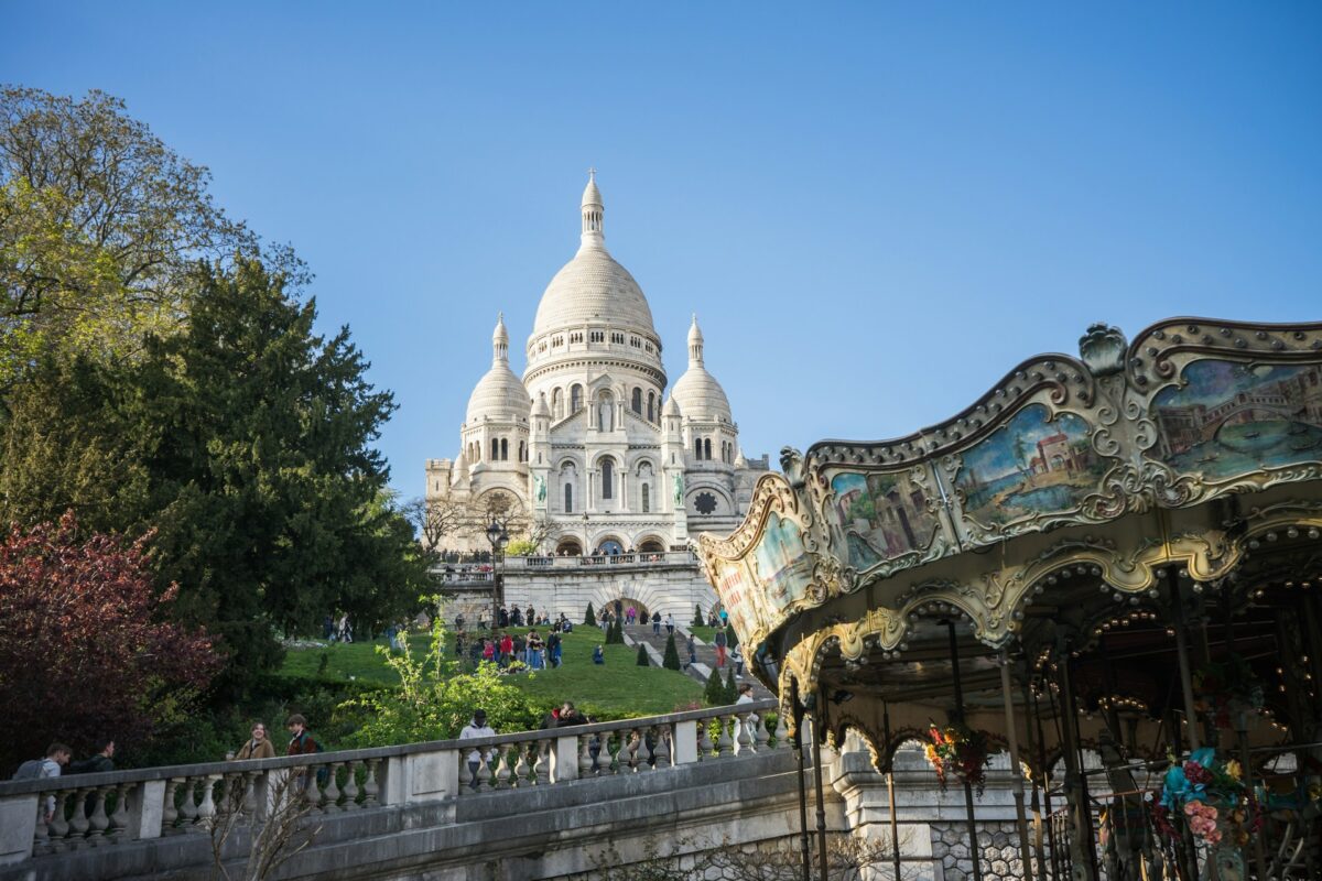 View and exterior of Sacré-Cœur Basilica in Paris, France