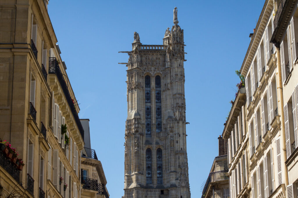 Architecture of Saint-Jacques Tower and skyline of Paris, France