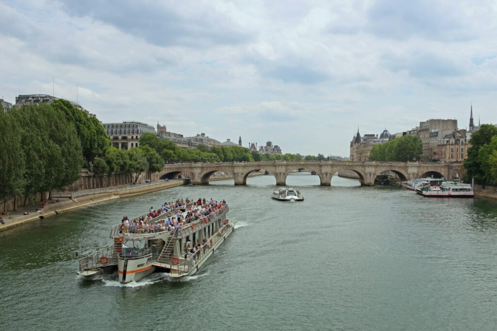Seine river cruise ride in Paris, France
