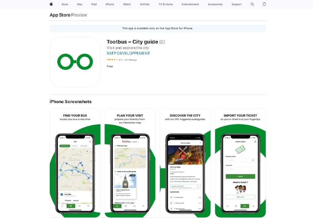 Tootbus mobile app in AppStore