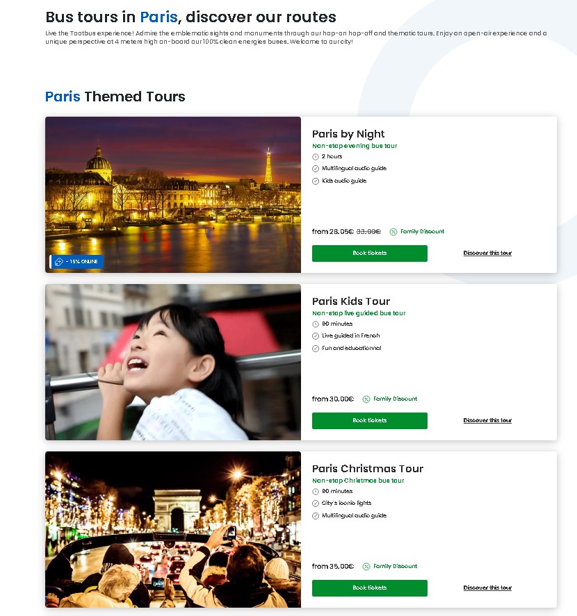 Sample available Paris tours in Tootbus