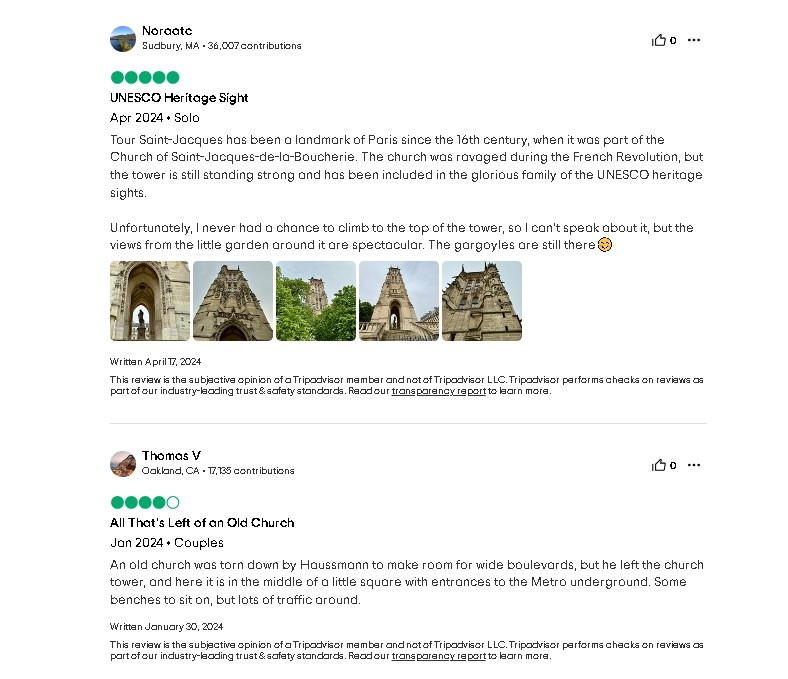 Tour Saint-Jacques Reviews in TripAdvisor