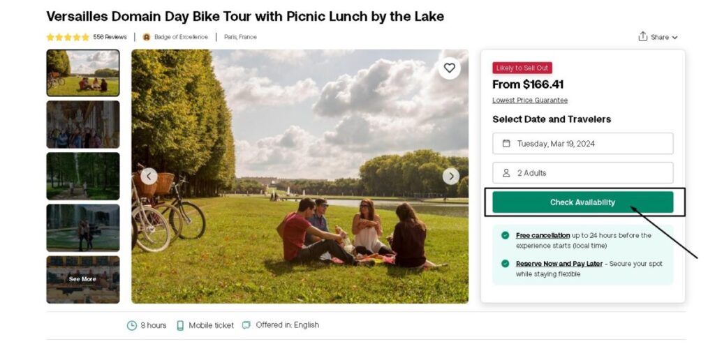 Versailles bike tour online booking